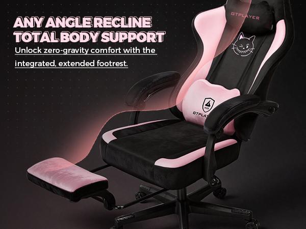 GTPLAYER Pink Gaming Chair Cute with Cat Ears Paw Lumbar and Cushion,Ergonomic Computer Chair with Footrest,Reclining PC Game Chair for Girl Computer Chair 300lbs for Adult