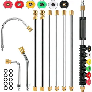 10 Pack 9 FT Gutter Cleaning Tools from the Ground, Pressure Washer Gutter Cleaner Attachment for Pressure Washer Wand with 6 Pressure Washer Nozzle Tips, 30 ° , 90 ° , 120 °   Gutter Cleaner Curved Rod