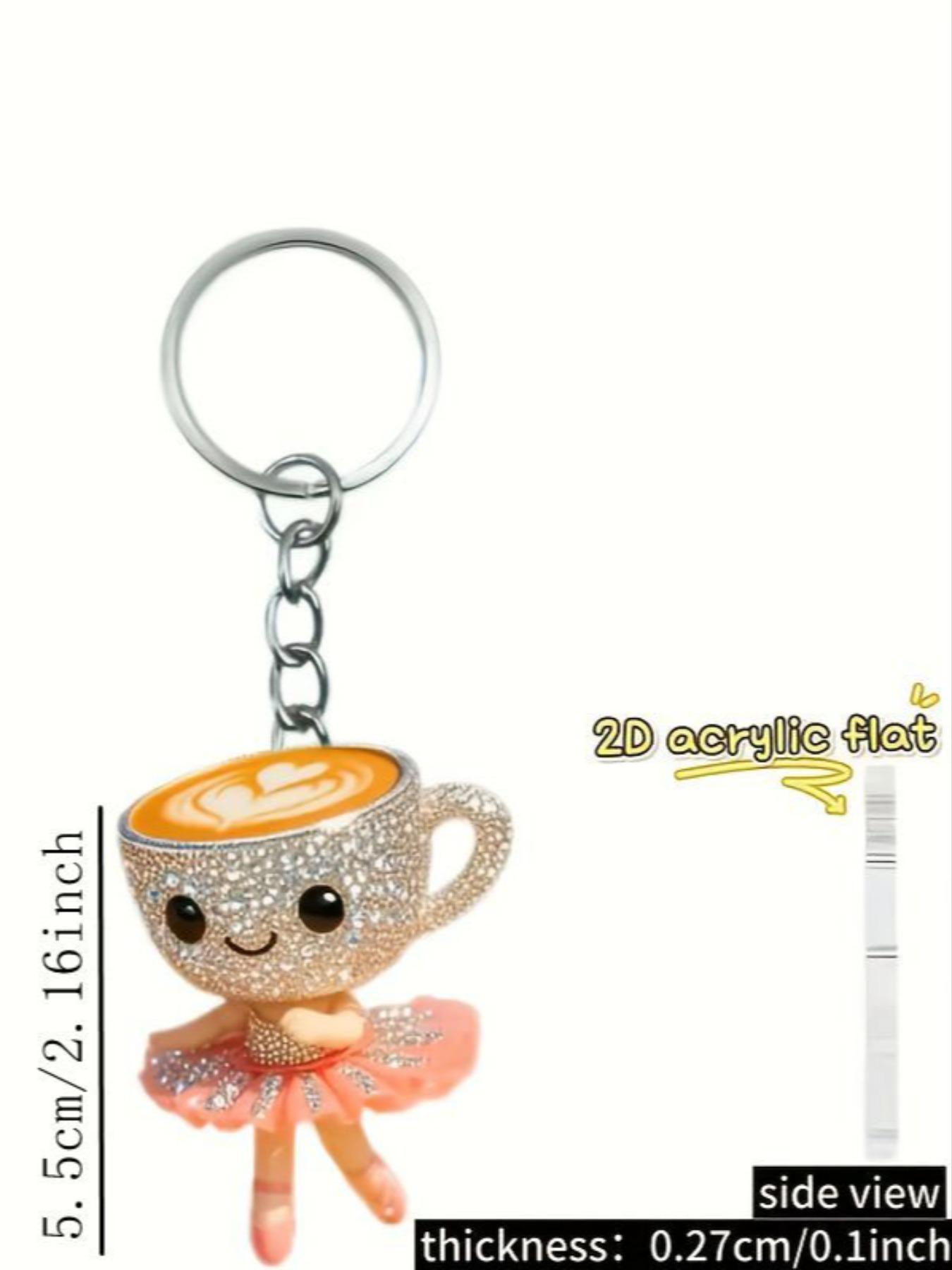New Acrylic Keychain with Dancing Coffee Cup Design, Perfect Holiday Gift Decoration, Car Key Chain, Backpack Wallet Accessory, Keychain for Bags
