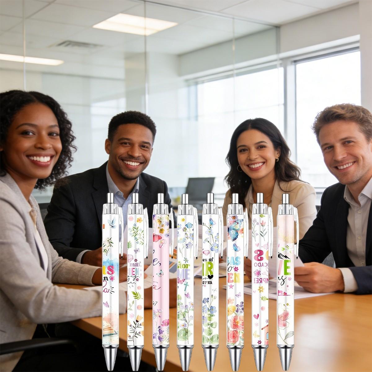 8/16/24 Pcs Bible Verse Ballpoint Pens, Inspirational Butterfly Smooth Writing BallPoint Pens, Spanish Christian Flower Pen Set, Religious Church Gifts for Women Men, Coworker Office School Supplies