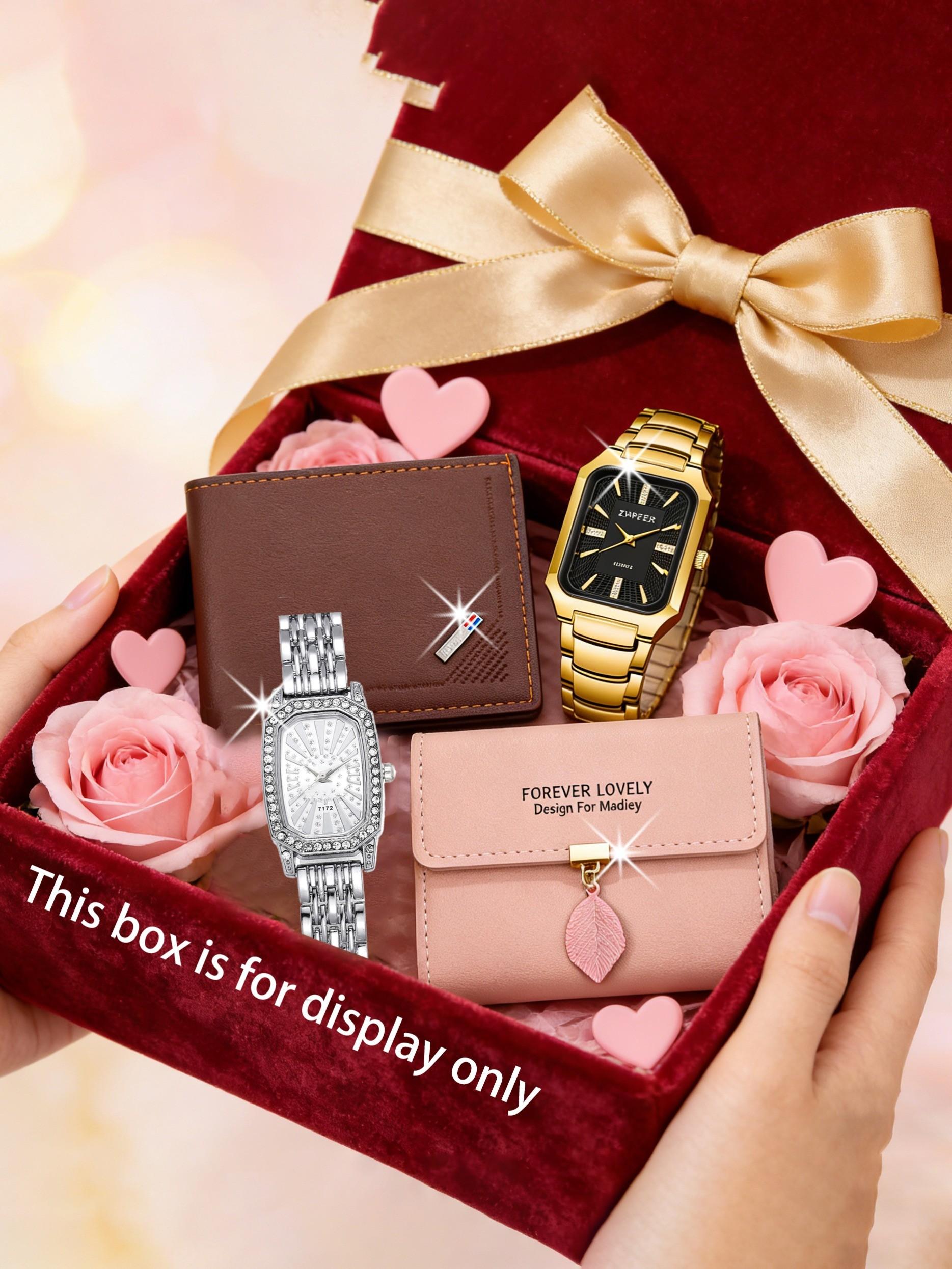 4pcs Luxury Couple Watches Set, Includes Wallet, Perfect Gift for Him, Valentine's Day, Christmas, Thanksgiving, Back-To-School Season