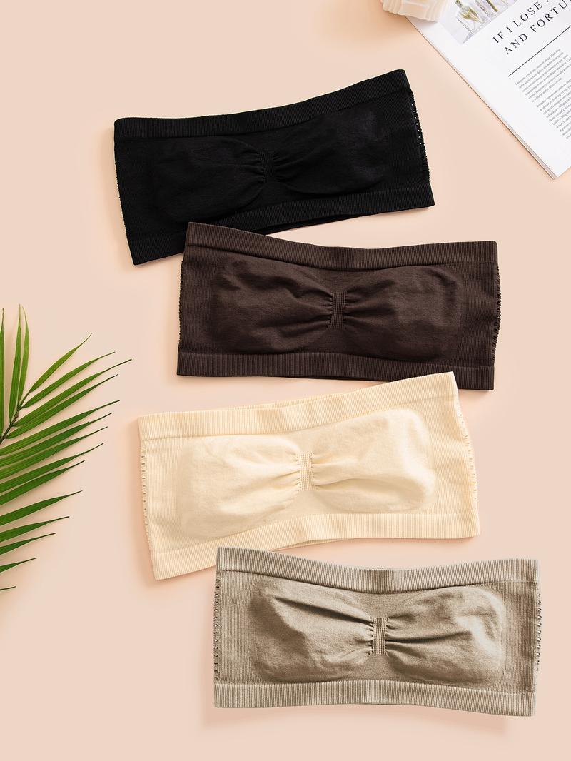 Women's Ruched Wireless Bandeau Bra, Breathable Comfy Bra, Minimalist Hollow Out Push Up Lingerie Top, Strapless Bra, Underwear, Bralette Lingerie for Women, Bras for Women, Lingerie for All Seasons