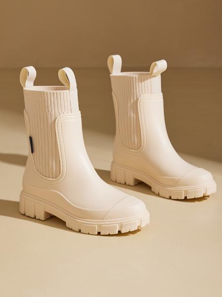 Women's Solid Color Rain Boots, Waterproof Round Toe With Slip-Resistant Outsole For Rainy Days, Waterproof Footwear