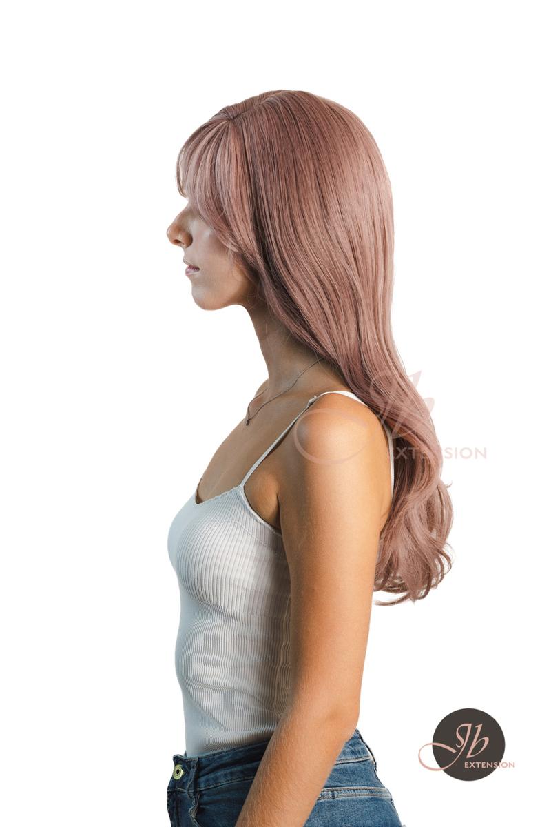 JBEXTENSION 22 Inches Smoke Pink Curly Wig With Bangs CAROL