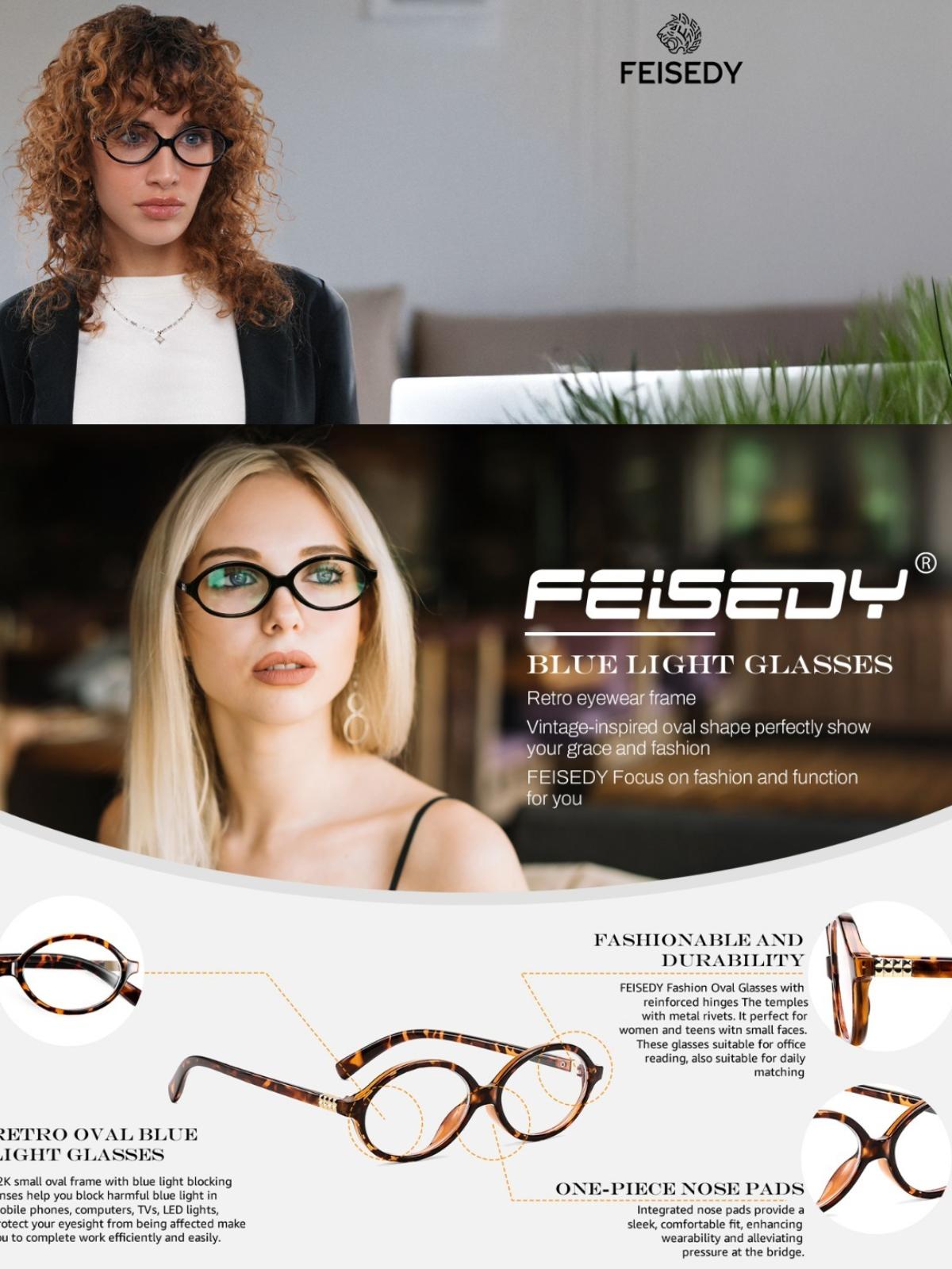 FEISEDY Vintage Oval Glasses for Women Men Retro Tortoise Blue Light Blocking Glasses Small Fake Nerd Eyewear Frames B0254