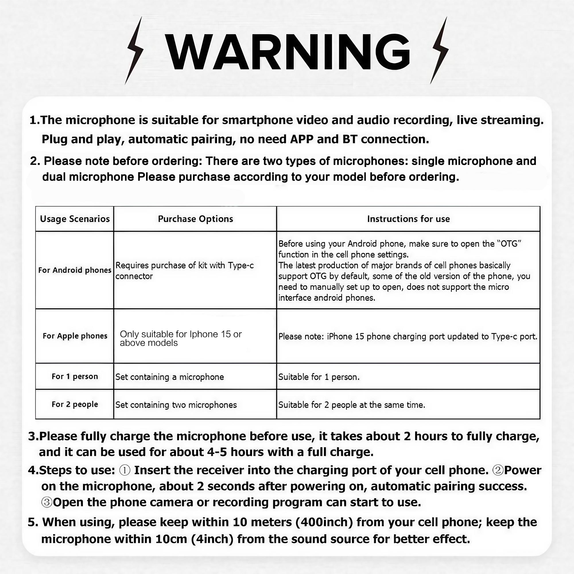 Wireless Lavalier Microphone for iPhone & Android, Type-C Lapel Mic with Noise Reduction. Perfect for TikTok, YouTube, Live Streaming, Vlogging, Recording, Interviews. Plug & Play, HD Clear Audio, Live Broadcast Equipment