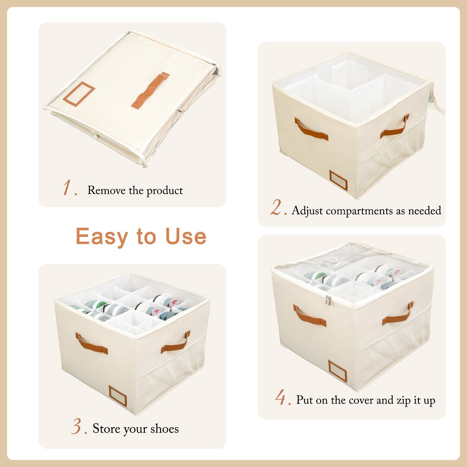 Shoe Organizer for Closet, Fabric Shoe Storage Boxes with Clear Cover, Adjustable Dividers for Storage, Foldable Space-saving Storage Container Bins, Fits 8-16 Pairs Back to school season