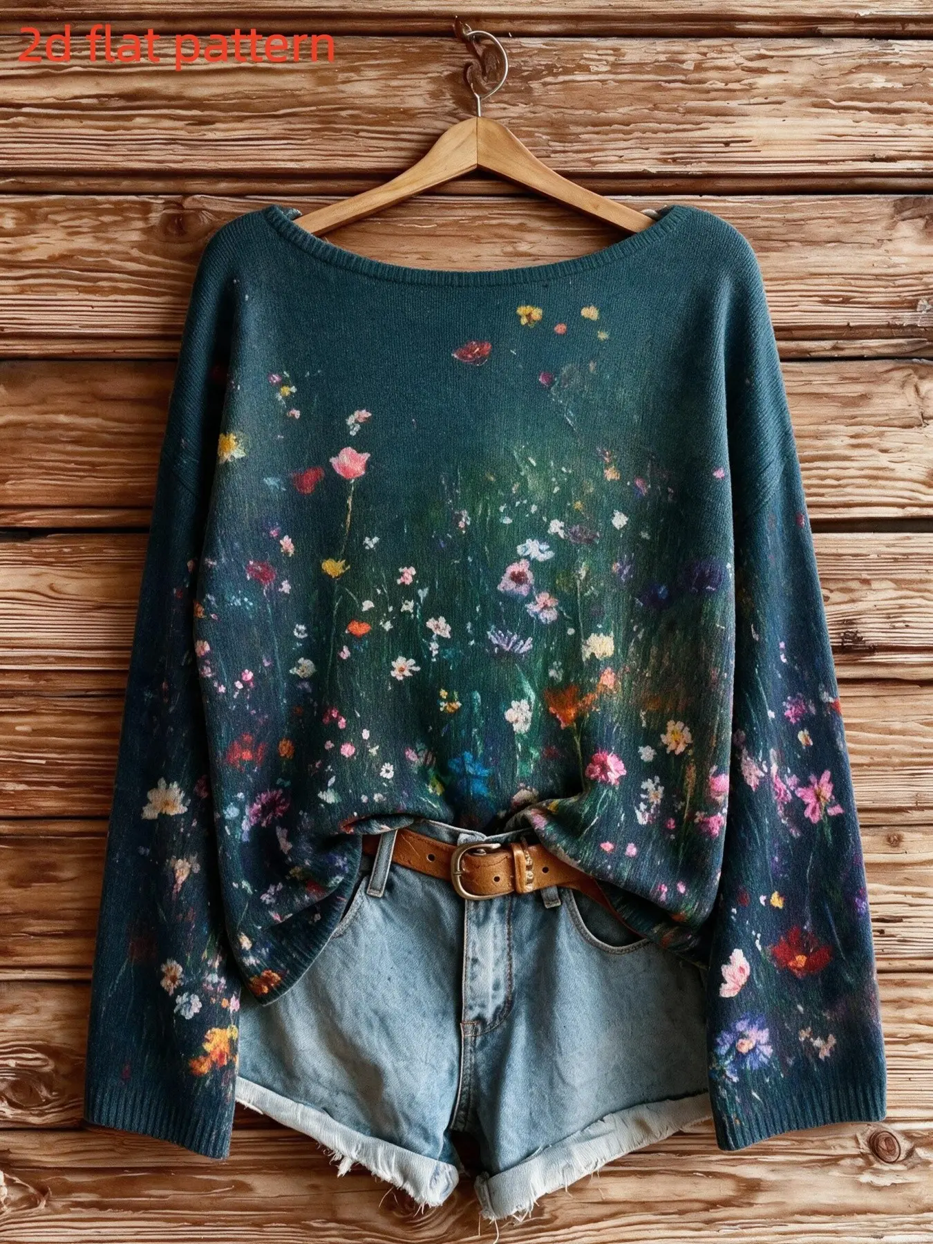 Women's Long Sleeve Top, Floral Pattern Digital Print, Elegant Fashionable Fall Winter Clothing, Trendy One-Shoulder Design, Casual Ladies' Shirt