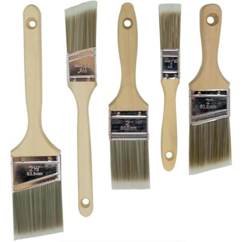 5-Piece Paint Brush Set, Flat & Angle Brushes, Diverse Brush Types for Latex and Oil Paints, Ideal for Interior & Exterior Home Improvement Projects