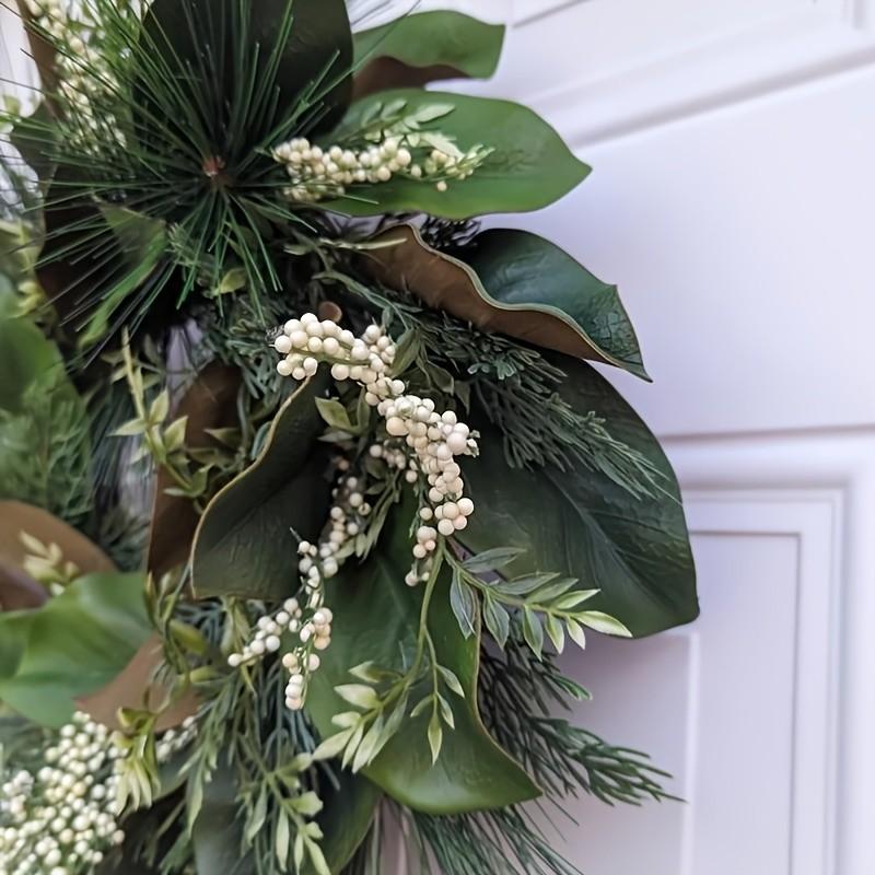 Realistic Magnolia Leaf Front Door Wreath, Summer Greenery Wreath with Pine Needles & Berries, Fall Thanksgiving Decor, All-Season Door Hanger