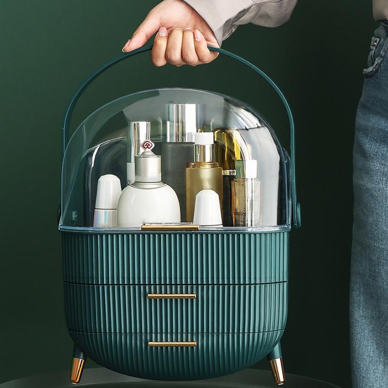 1pc Makeup Storage Box with Lid and Drawers, Cosmetic Organizer for Skincare Products, Desktop Display Cabinet, Ideal for Countertop Use