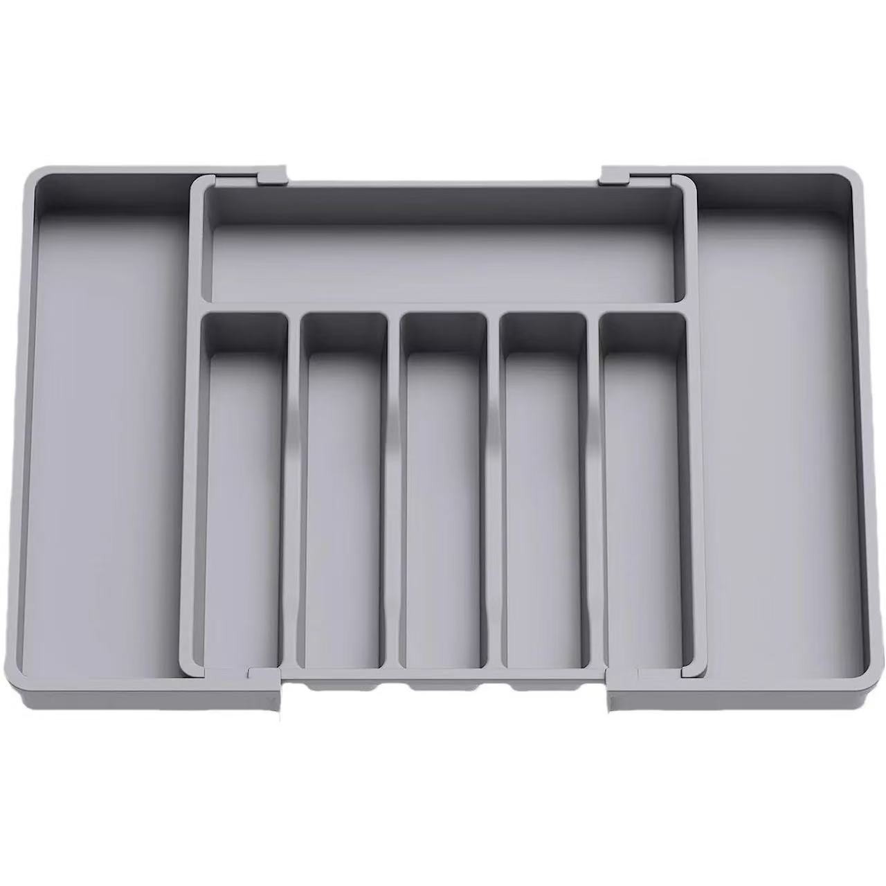 Adjustable Kitchen Drawer Utensil Tray, 8 Compartments, Compact Plastic Storage Insert, Fits Spoons Forks Knives, 12.99-22.44 Inches