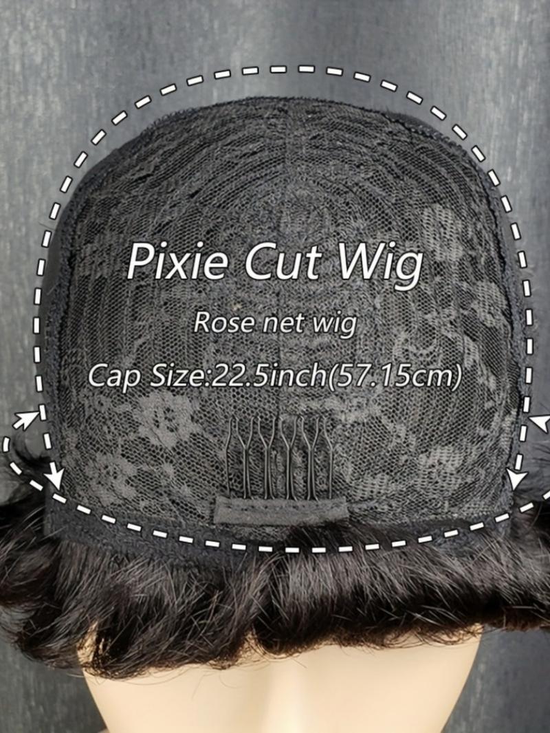 Women's Short Curly Bob Wig, 8-Inch Chicken Rolls Human Hair Elf with Bangs, Full Machine Made, 180% Density, Natural Loose Waves