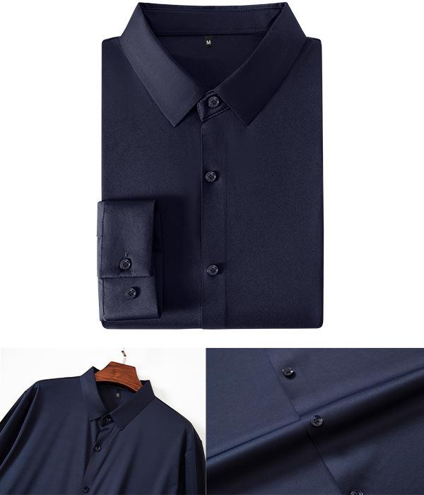 [Seamless & High-Stretch] Cross-Border Bestseller: Men's Solid-Color 4-Way Stretch Shirt - Non-Iron, Wrinkle-Resistant, European Sizing (Business Casual)