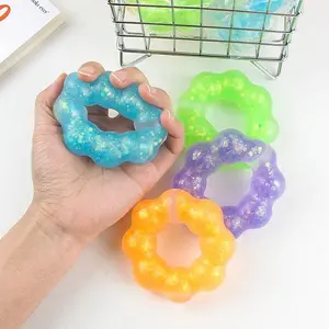 1 pcs TPR Crystal Garland Transparent Donut color Bracelet Squeeze ball Decompression Vent Pinch Pull Kids Girl Toy Pendant Gift