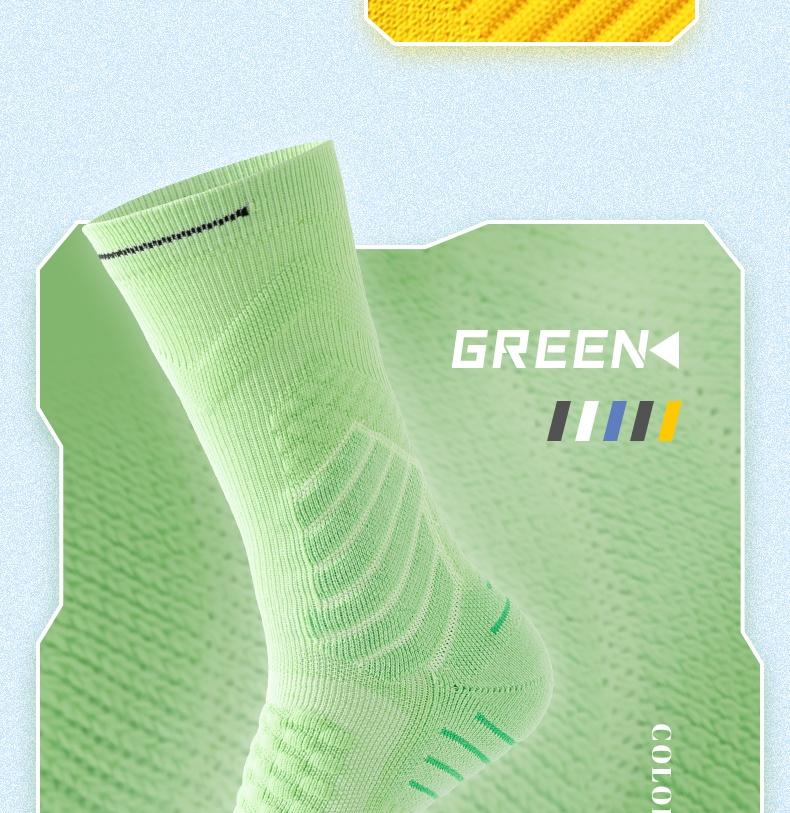 Men's mid-calf sports socks in a pack of 5 pairs. They feature sweat-absorbing mesh for breathability, shock absorption, and are wear-resistant. With terry cloth soles, these solid-color socks are suitable for basketball, running, football, Tubesocks