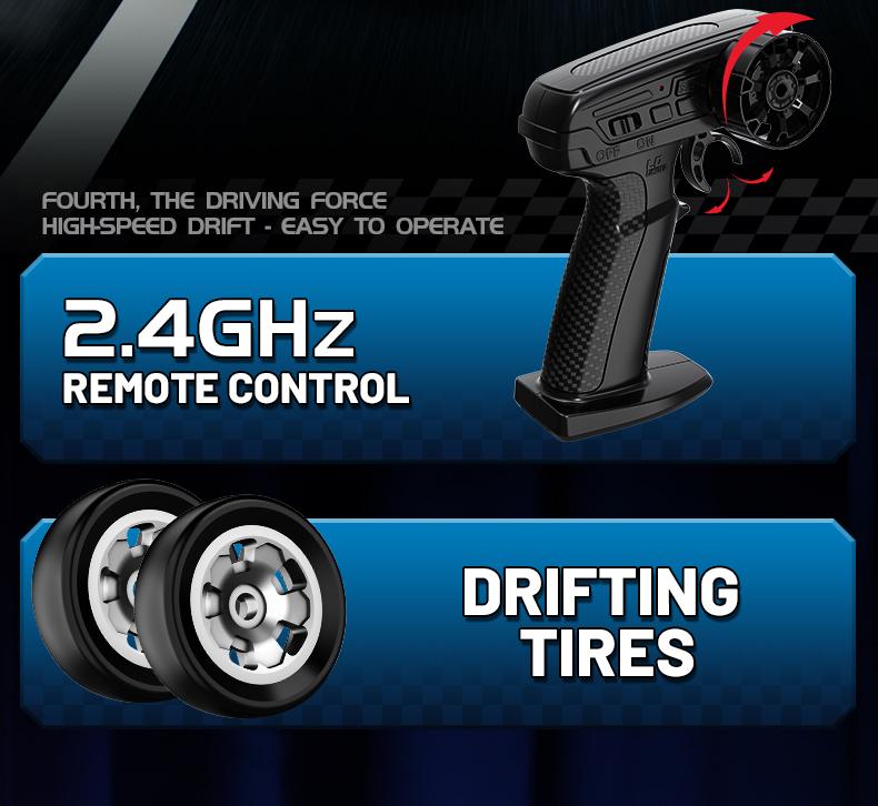 1:64 Mini RC Drift Car 4WD High Speed Remote Control Car, 2 Rechargeable Batteries Long Playtime, 2.4GHz Anti-Interference, LED Lights Drifting Tires for Kids & Adults