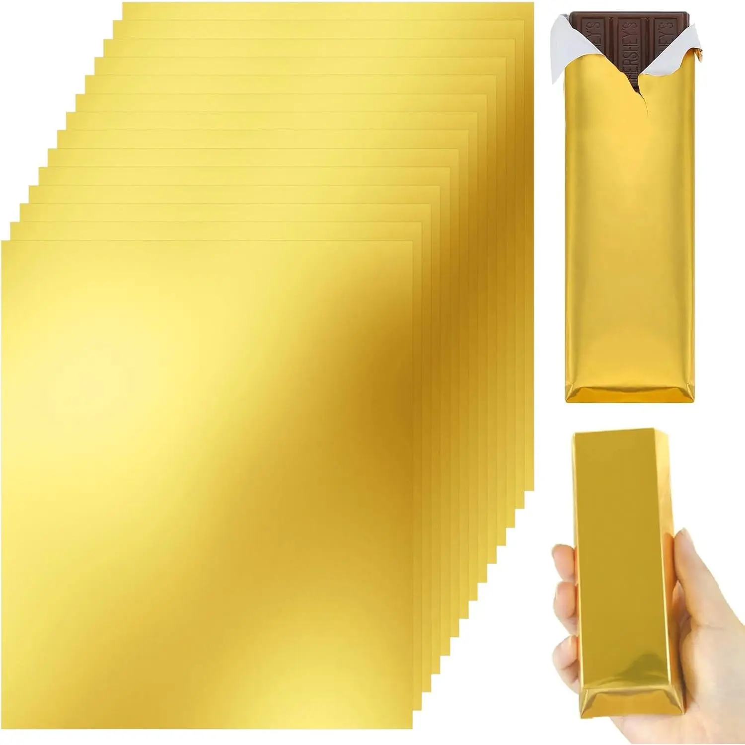 120pcs 6x7.5 Inch Gold Foil Chocolate Bar Wrappers with Thick Backing Premium Food-Grade Reusable Candy Wrappers for Homemade Chocolate Candies Holiday Gifts Packaging