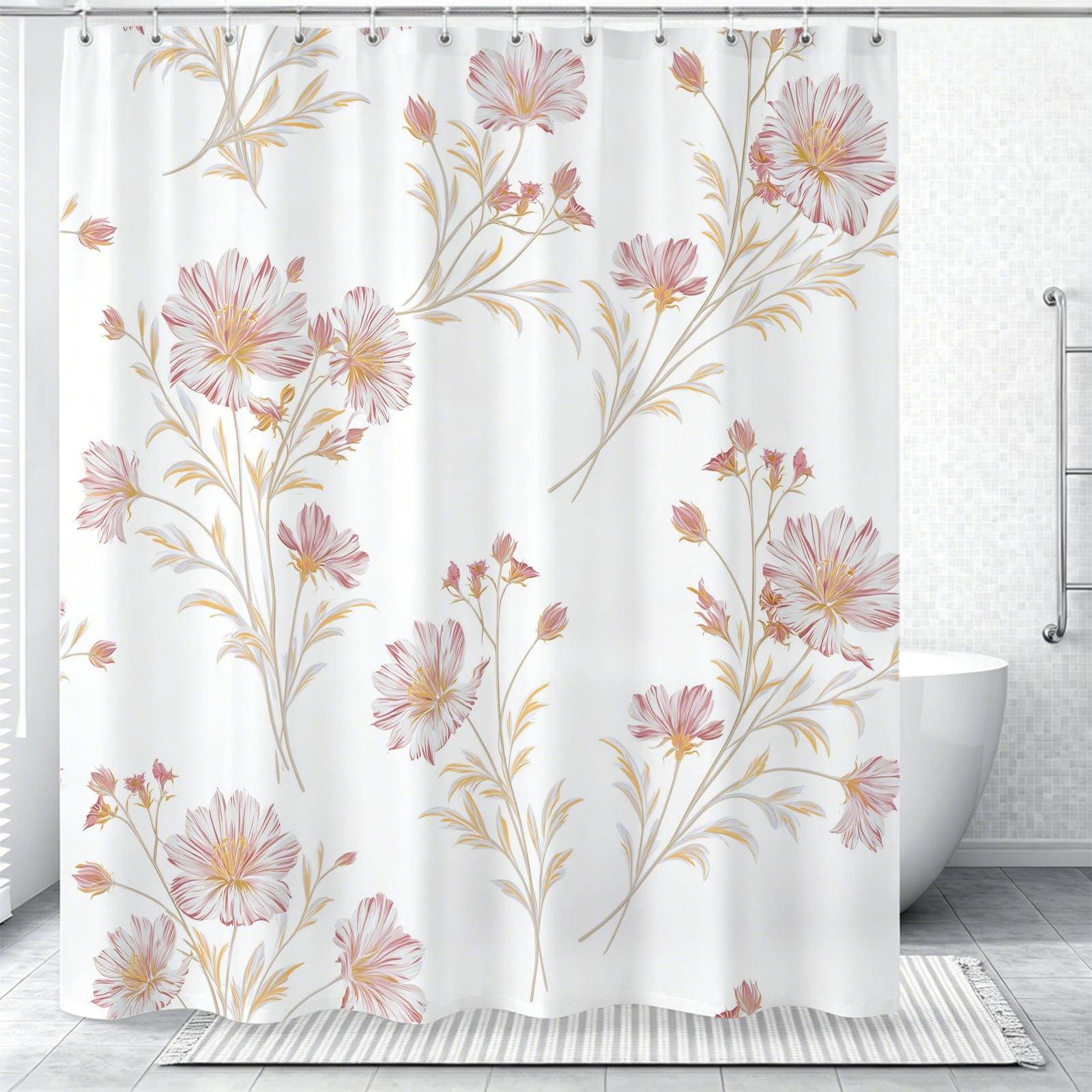 Vintage Pink Carnation Floral Waterproof Shower Curtain, Easy to Install, Perfect for Home, Hotel & Dorm Bathroom Decor