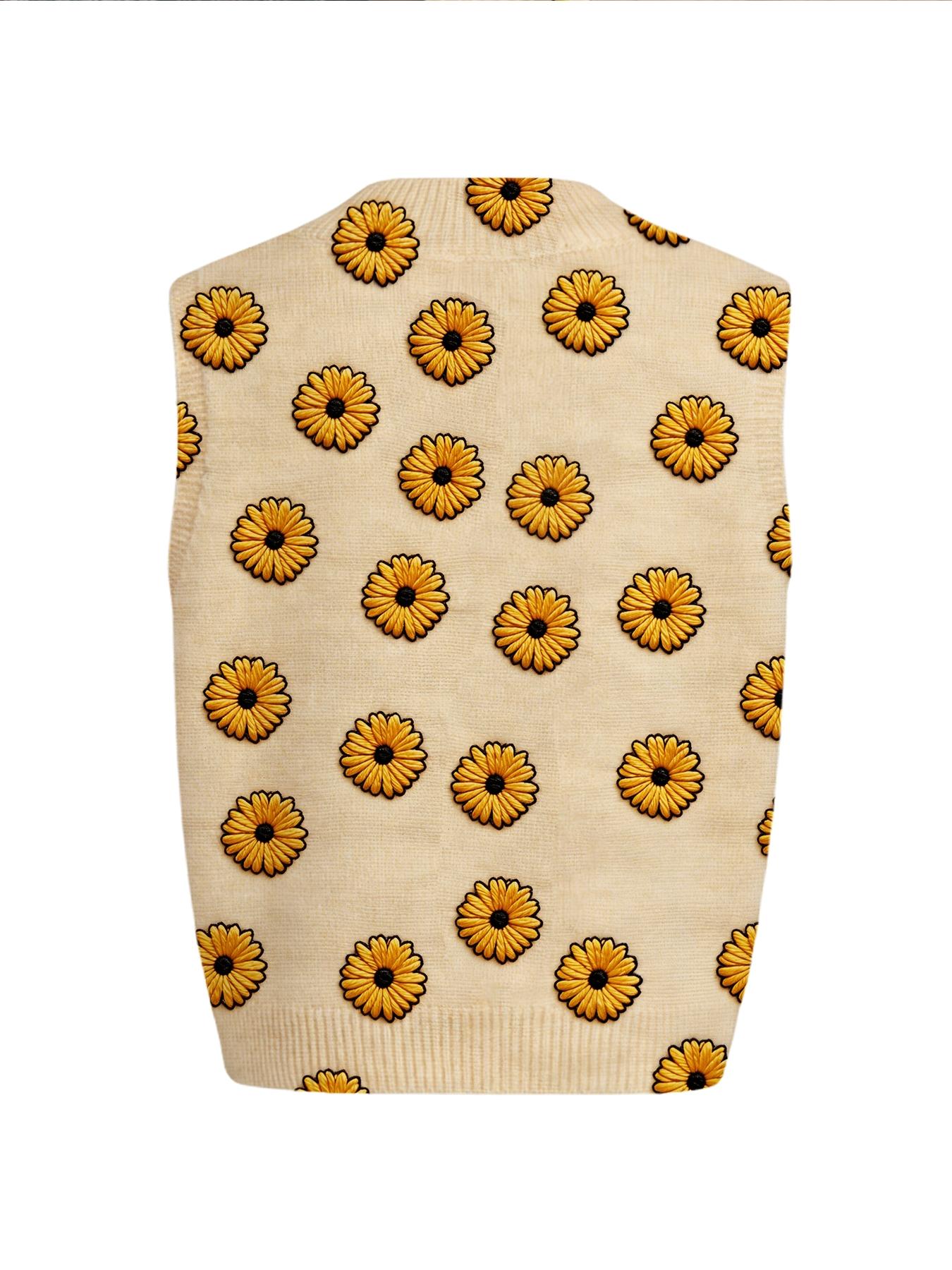 Spring Summer Elegant Women's Vintage Farmhouse Floral Knit Vest, Cross Deep V Neck Sleeveless Sweater, Comfortable Casual Outerwear