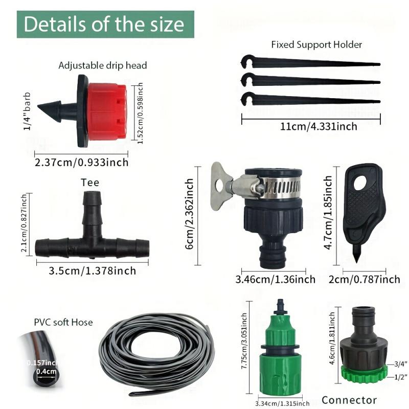 20m DIY automatic micro-drip irrigation kit, adjustable 4/7inch plastic hose with universal connectors, no electricity or batteries required, suitable for gardens and greenhouses