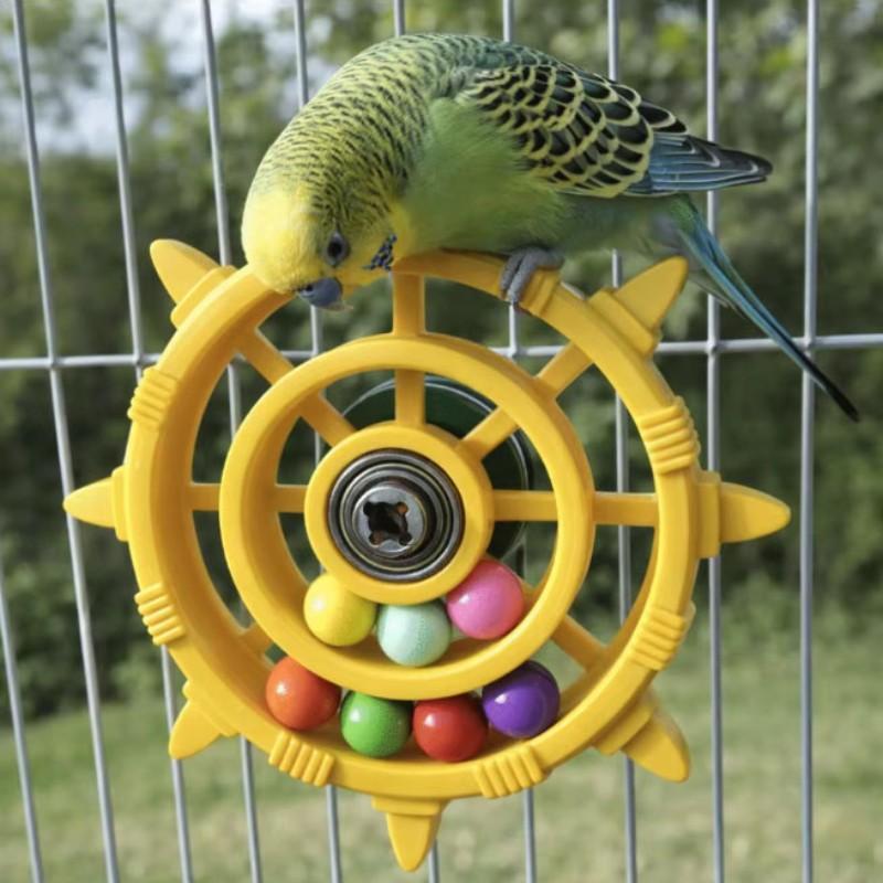 Parrot Steering Wheel Colorful Beads Turntable Toy, Entertainment Stress Relief, Bird Cage Decoration, Interactive Parrot Toy