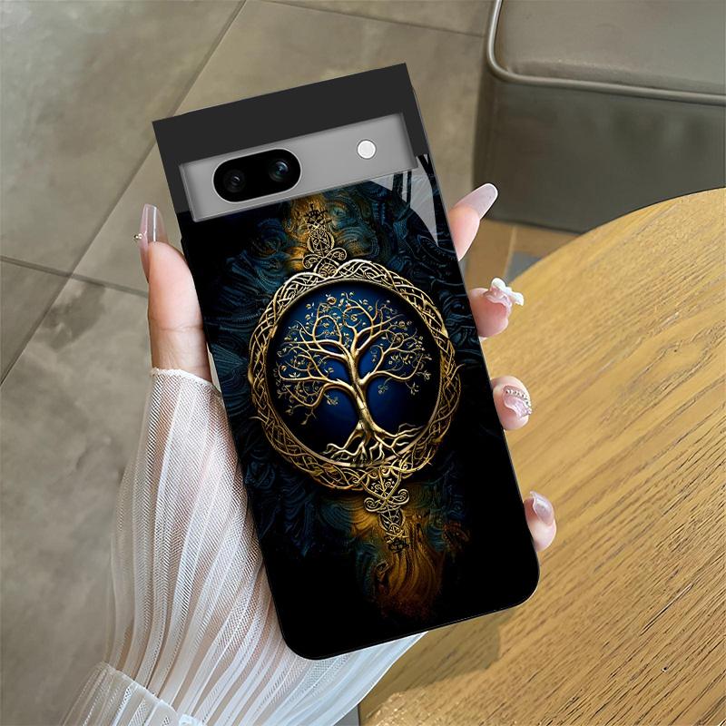 Suitable for [Google Pixel 7a] high-end phone case🤩， high-end patterns，blue and gold tree of life pattern new black phone，drop-resistant and fingerprint-proof YM99