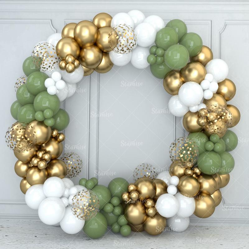 Sage Green Balloon Garland Arch Kit,122pc Green White Latex Balloon for Birthday Wedding Party Decoration,Gold Confetti Balloon Baby Shower Decor