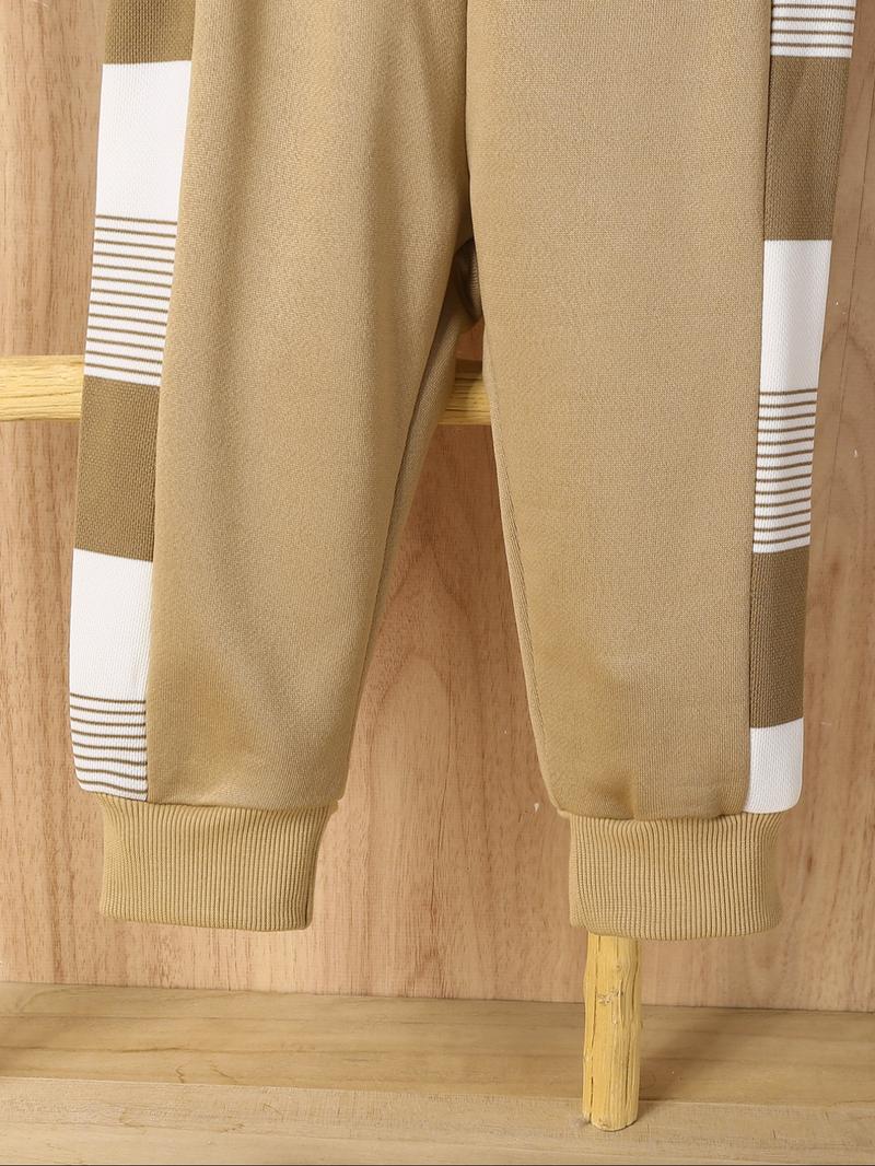 Baby Boys' Striped Bear Embroidered Long Sleeve Sweatshirt & Pants Set, Baby Boy Clothes, Casual Fashion for Fall Winter Daily Wear Outdoor Play Party Gift