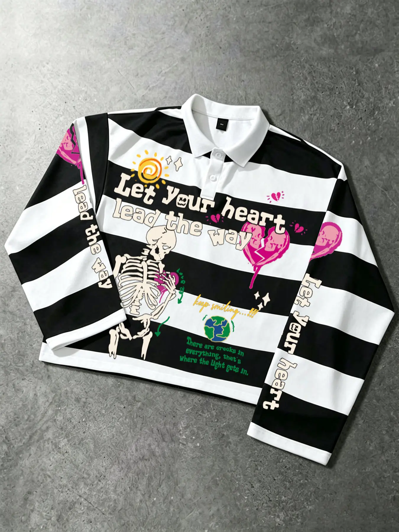 Street fashion casual Classic printed striped Polo collar lapel long sleeved T-shirt unisex bee print black and white striped polo shirt Summer Casual Top Collared Polo Shirts