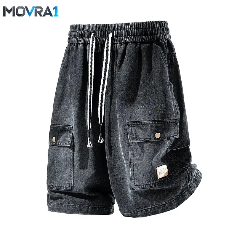 MOVRA1 Men's Cargo Jorts, Retro Baggy Cotton Fit with Multiple Pockets and Drawstring Waist Casual Wear