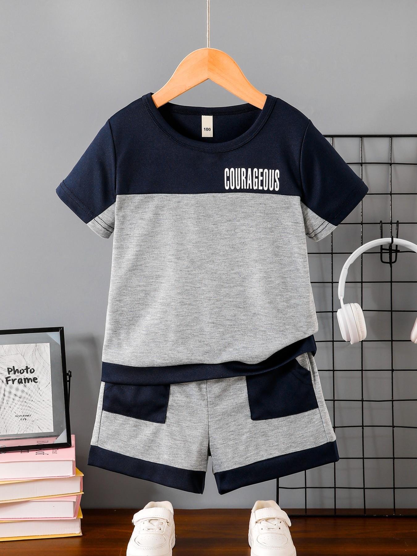 Boys' Summer Casual Sportswear Set, Simple Round Neck Short Sleeve Tee, Breathable Shorts, Letter Print, Perfect Gift, Outdoor Wear