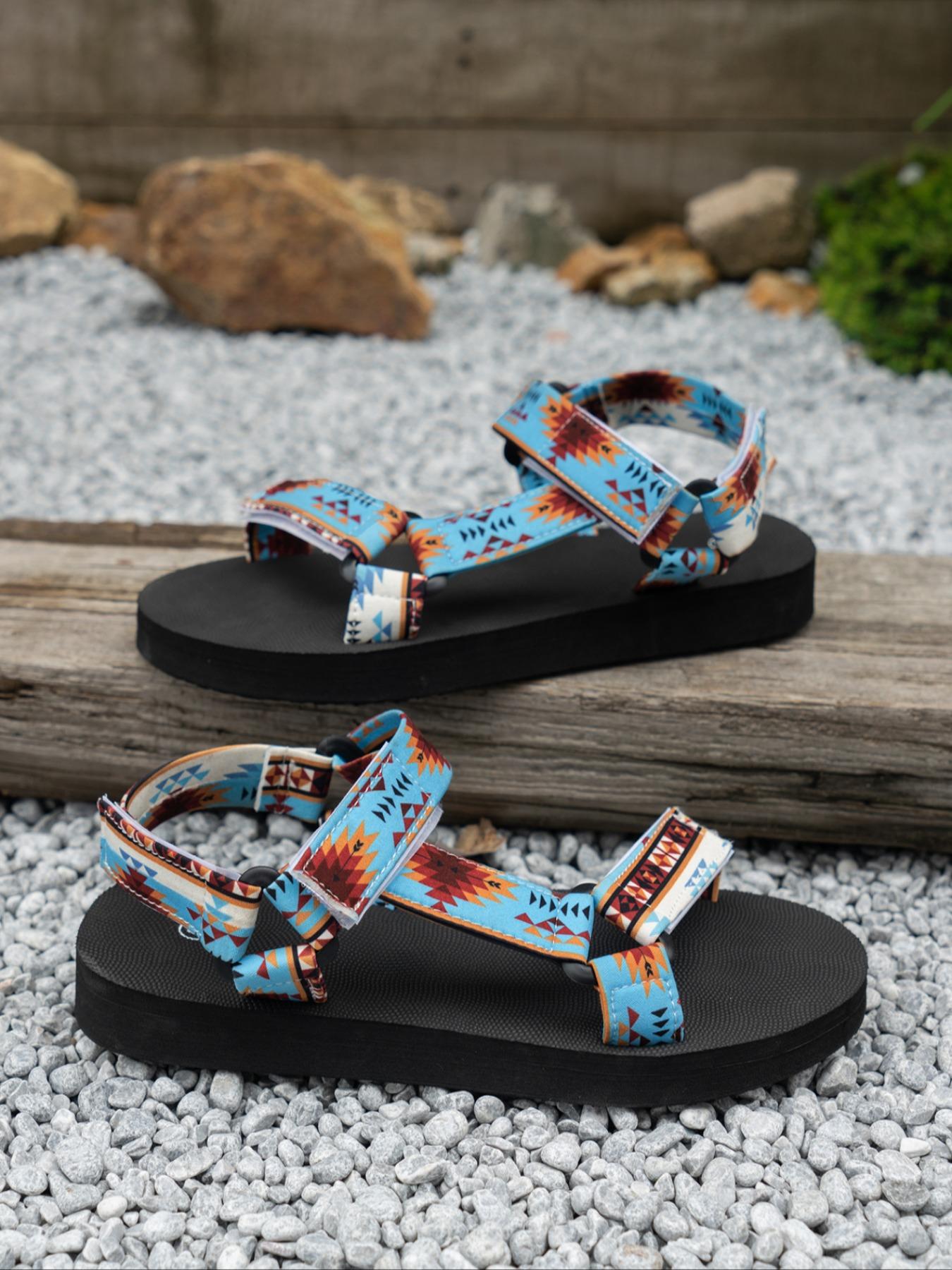 Women's Boho Style Colorful Strap Flat Sandals, Casual Trendy Slingback Sandals, Fashionable Sandals for Summer Beach Vacation, Bohemian Sandals