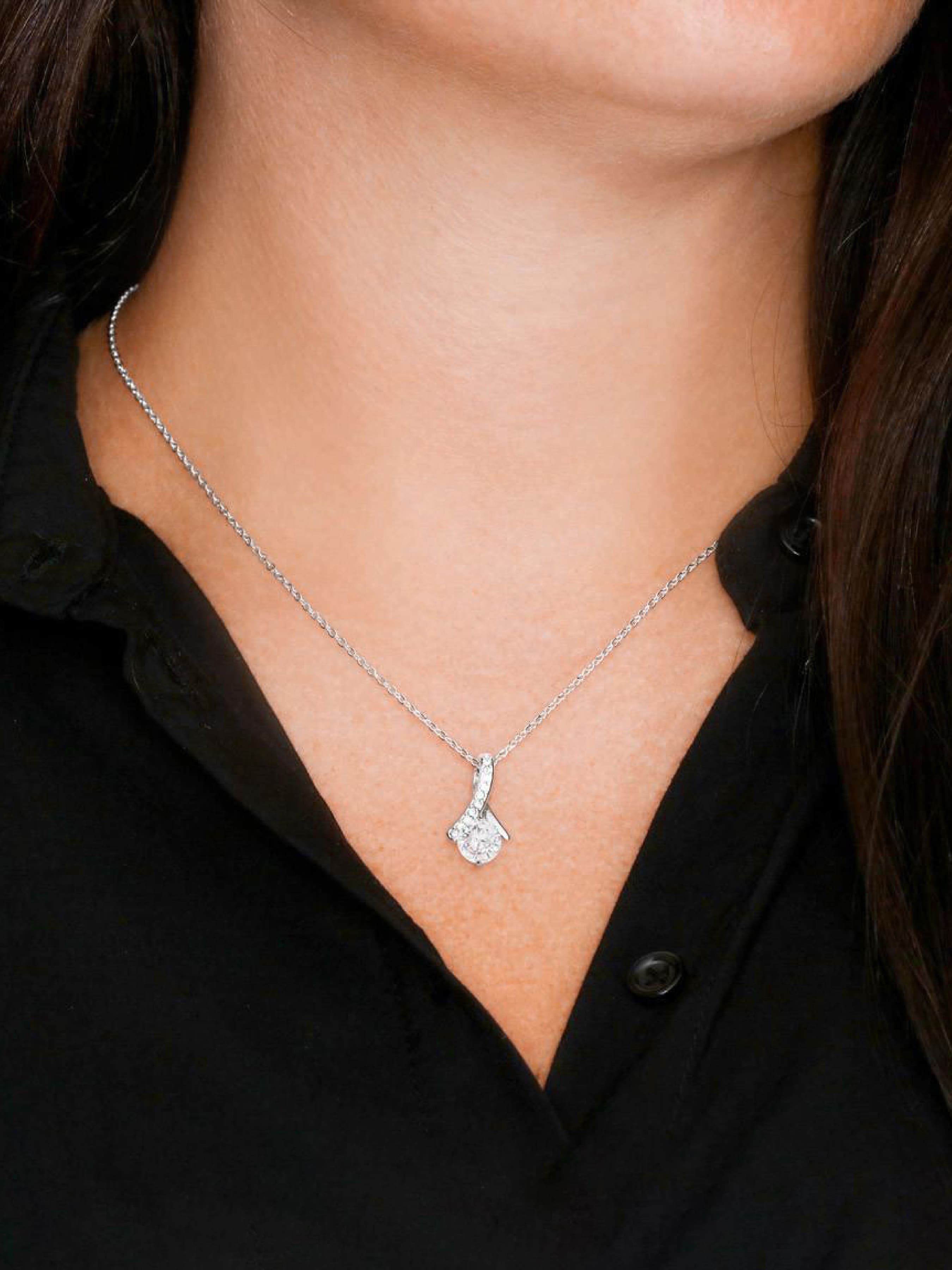 Mermaid Tail Zircon Pendant Necklace for Women, Lockbone Chain Gift Box with Blessing Card, Birthday Festival Present