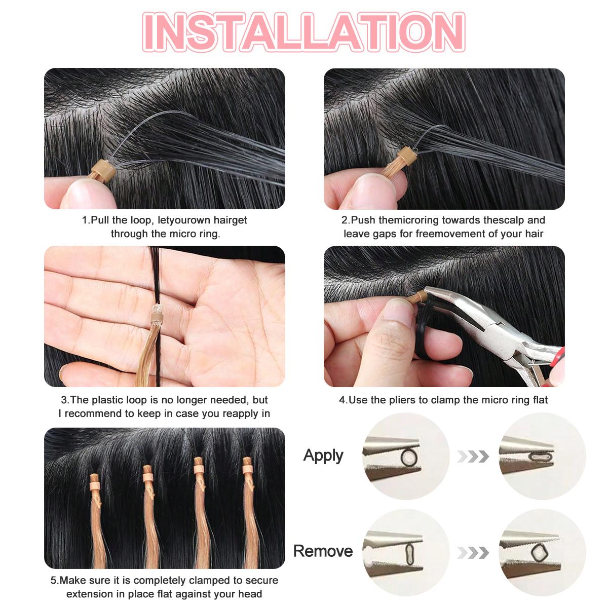 Micro Loop Hair Extensions 50 Strands Micro Beads Hair Extensions, Nano Ring Links Human Hair, 13 Colors, Natural Straight, 12-22 Inch, Adds Volume & Length  30G