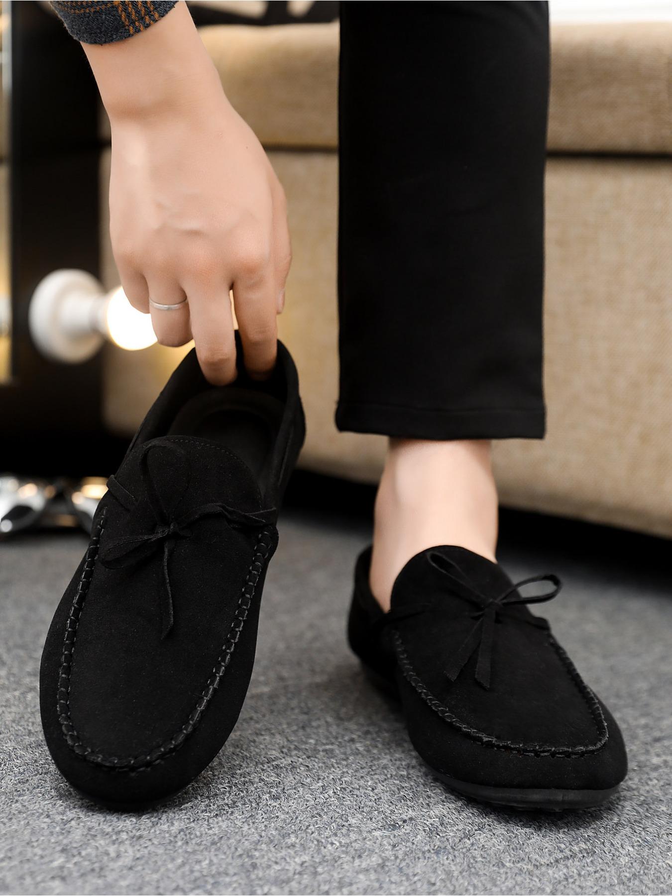 2026 Spring and Autumn New Men's Casual Bean Shoes, Suede Leather with Lace-up Weave Design, Rubber Soft Sole, Daily Commuting Loafers and Business Shoes