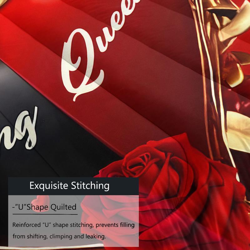 Christmas And Valentine'S Day Themed Black And Red Heart Print, King And Queen Themed Comforter Set, Soft Bedding Set, Includes A Comforter And 1 Or 2 Coreless Pillowcases, Warm And Skin-Friendly, Suitable For Beds, Sofas, Offices, Travel, And Camping.