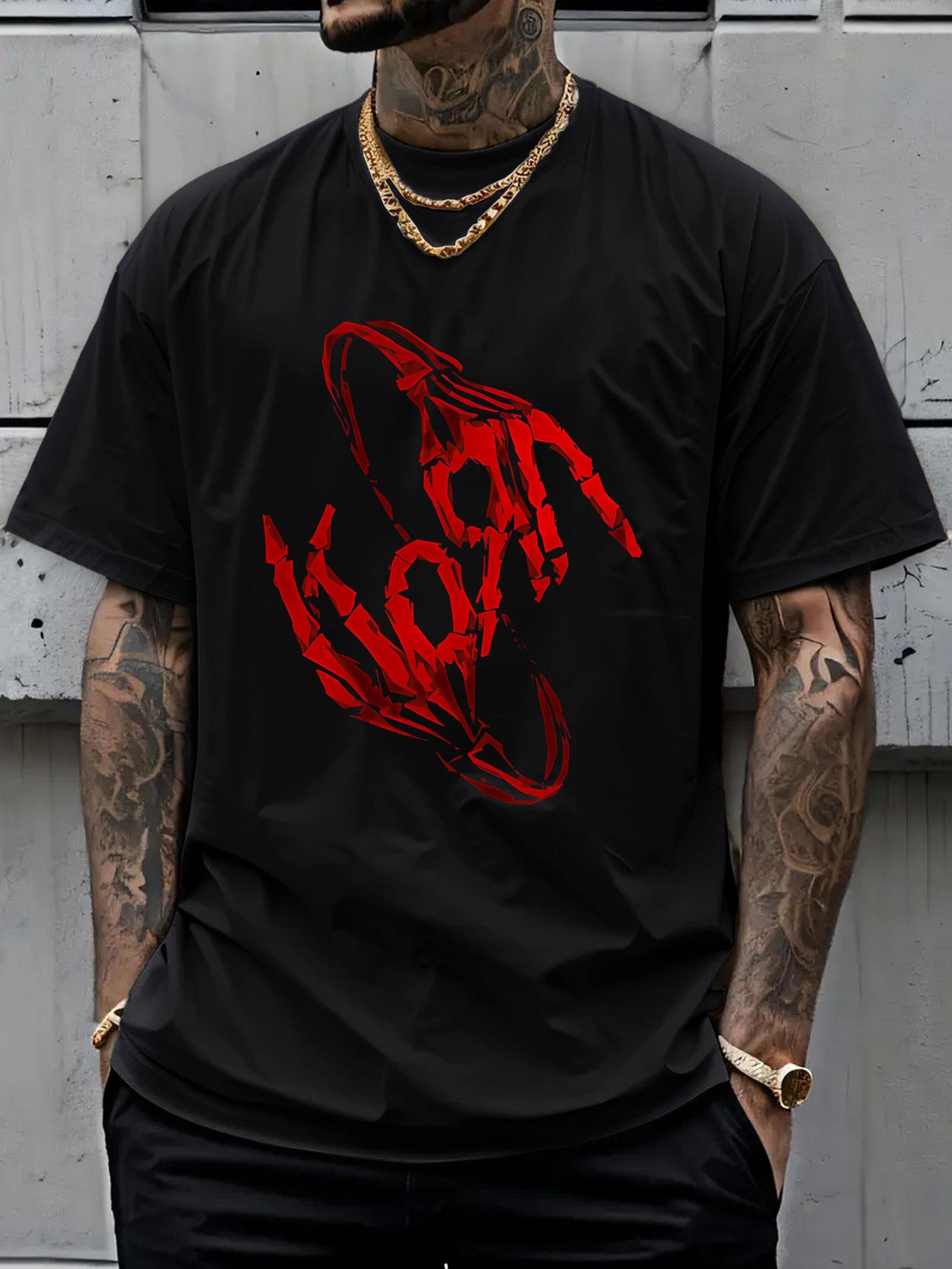 Korn Band T-Shirt, Korn Rock Band Theme Short Sleeve, Unique Retro Style Top, Y2K Vintage New Metal T-Shirt, Casual Loose Fit