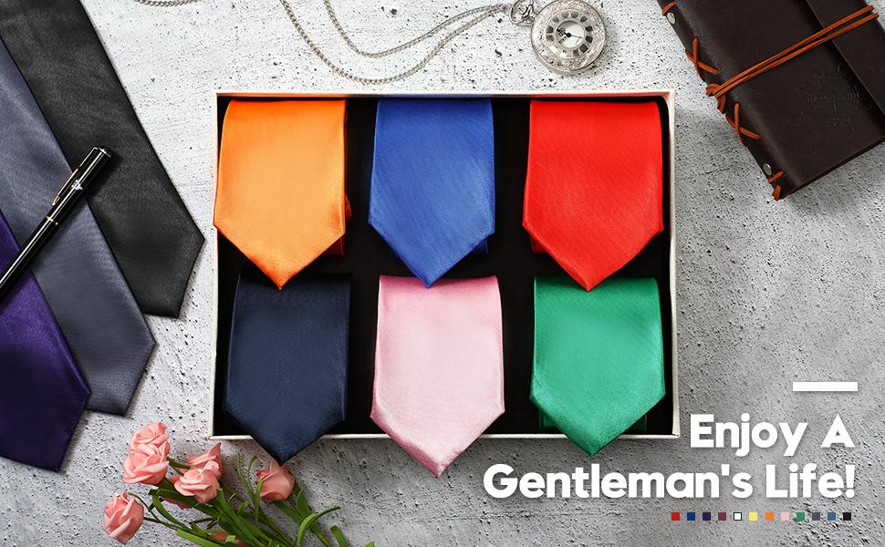 12pcs Men'S Tie Set Solid Satin Pure Color Business Formal Necktie 57" for Men Occasion Wedding