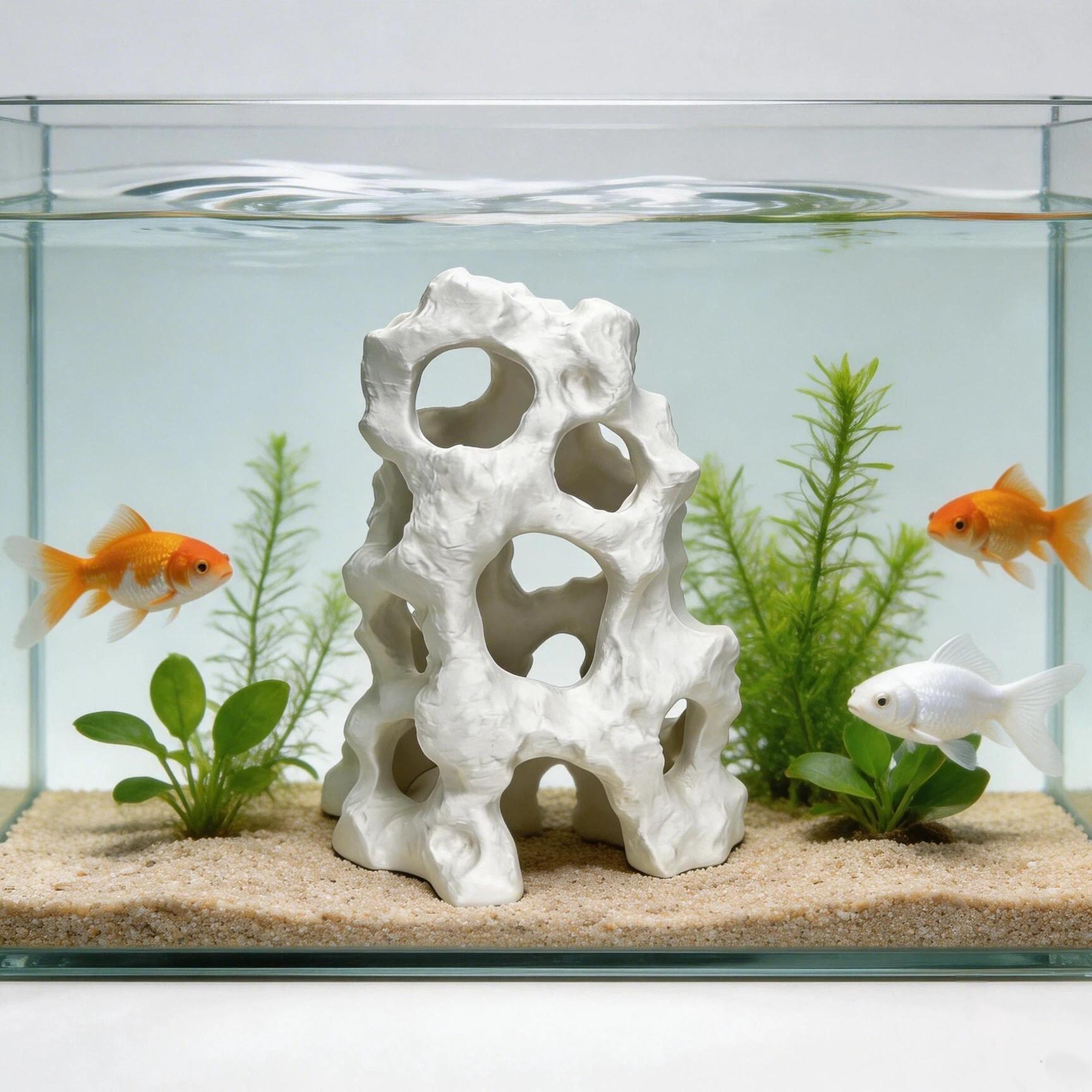 Fish Tank Decorative Hideout, 3D Printed Pla Aquarium Ornament, Hollow Cave Fish Shelter, Freshwater & Saltwater Compatible, Stress Relief for Fish