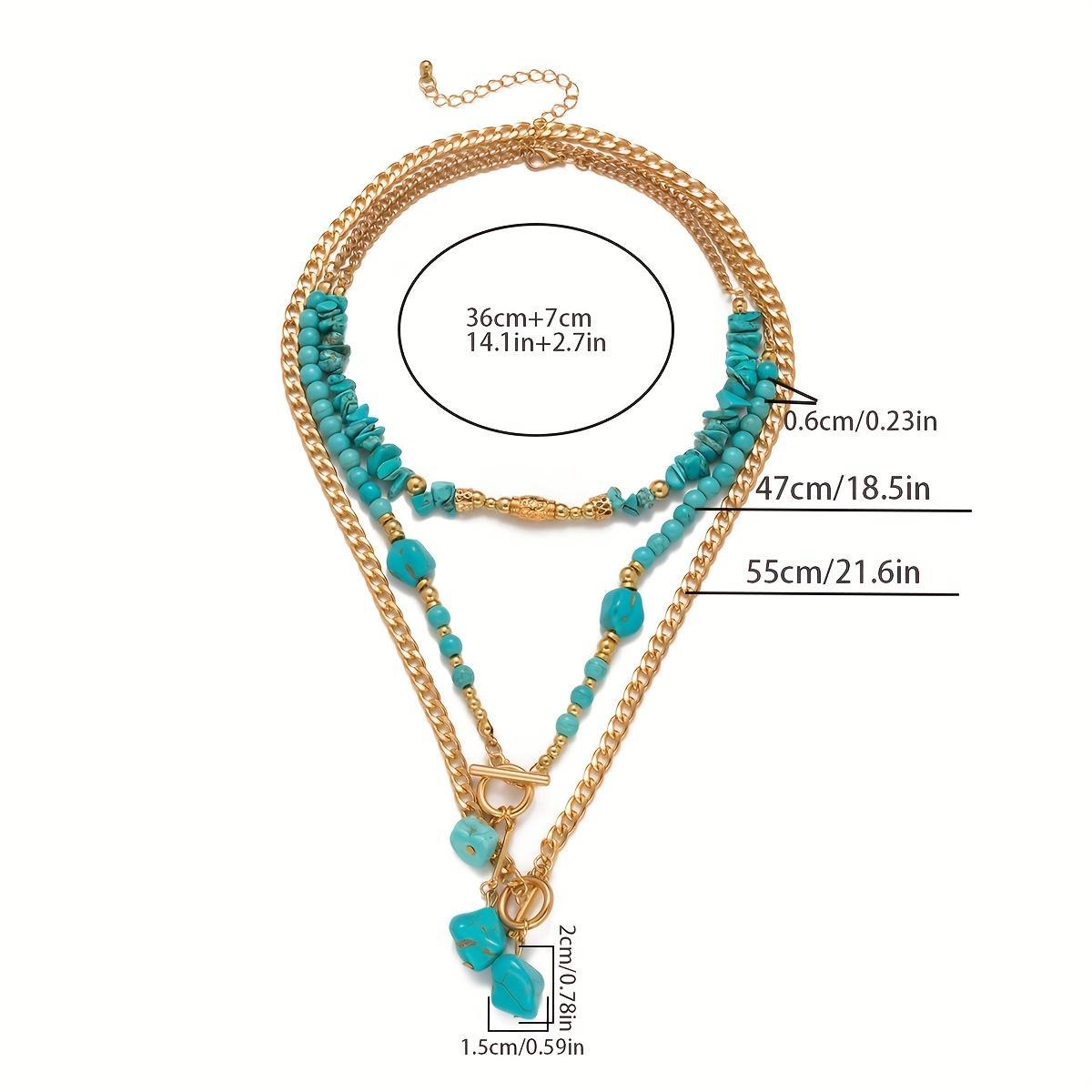 Women's 3-Piece Stackable Layered Necklaces, Bohemian Jewelry with Synthetic Turquoise Synthetic Gemstone Alloy Beads, Evening Party Daily Wear Birthday Gift