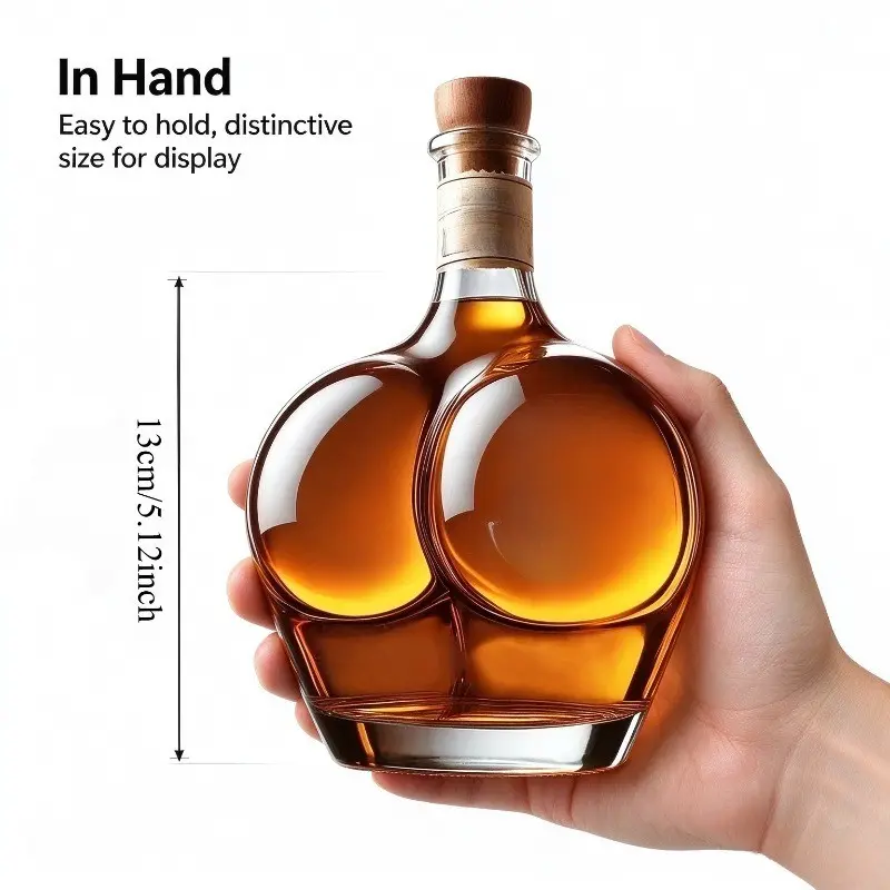 Handmade High Borosilicate Glass Bottle, Creative Butt Shape, Whiskey, Brandy, Xo, Tequila, Dispenser, Bar Decor, 1pc