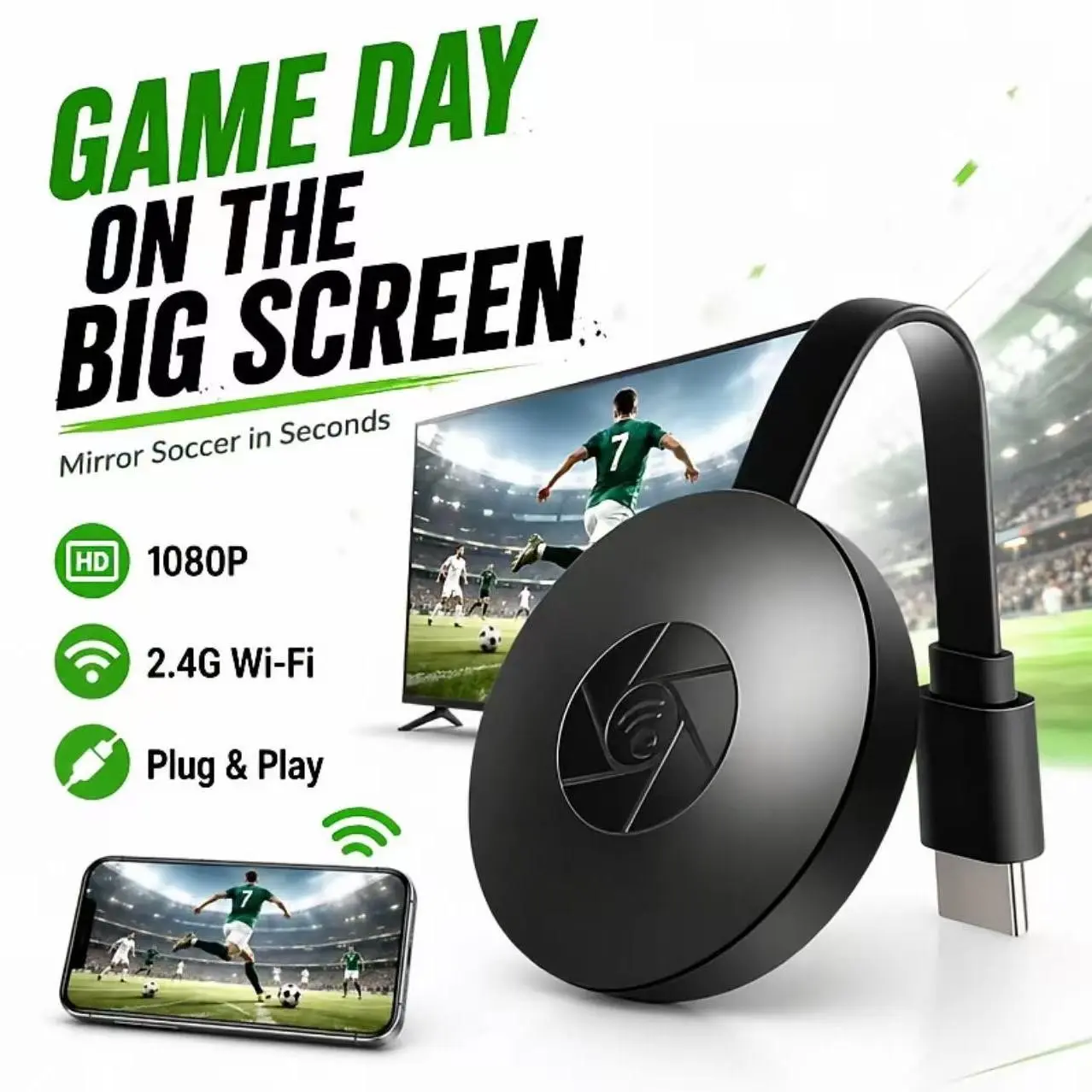 Wireless Screen Mirroring Device, HDMI Interface, 1080P HD, Smooth Transmission, Phone Computer Tablet Compatible, Home Office Use, Screen Mirroring Adapter