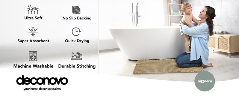 Deconovo Upgraded Boho Waffle Bath Mat - Super Absorbent, Non-Slip, Machine Washable Rug for Bathroom, Kitchen, Bedroom, Living Room, Hallway, and Entryways