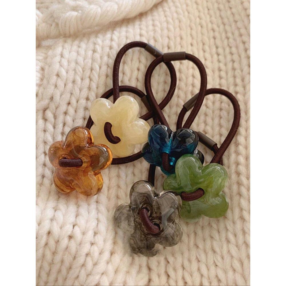 Cute Flower Decor Hair Ties Scrunchies | Colorful Minimalist Hair Accessories | Fashionable for Women Girls Thick Hair