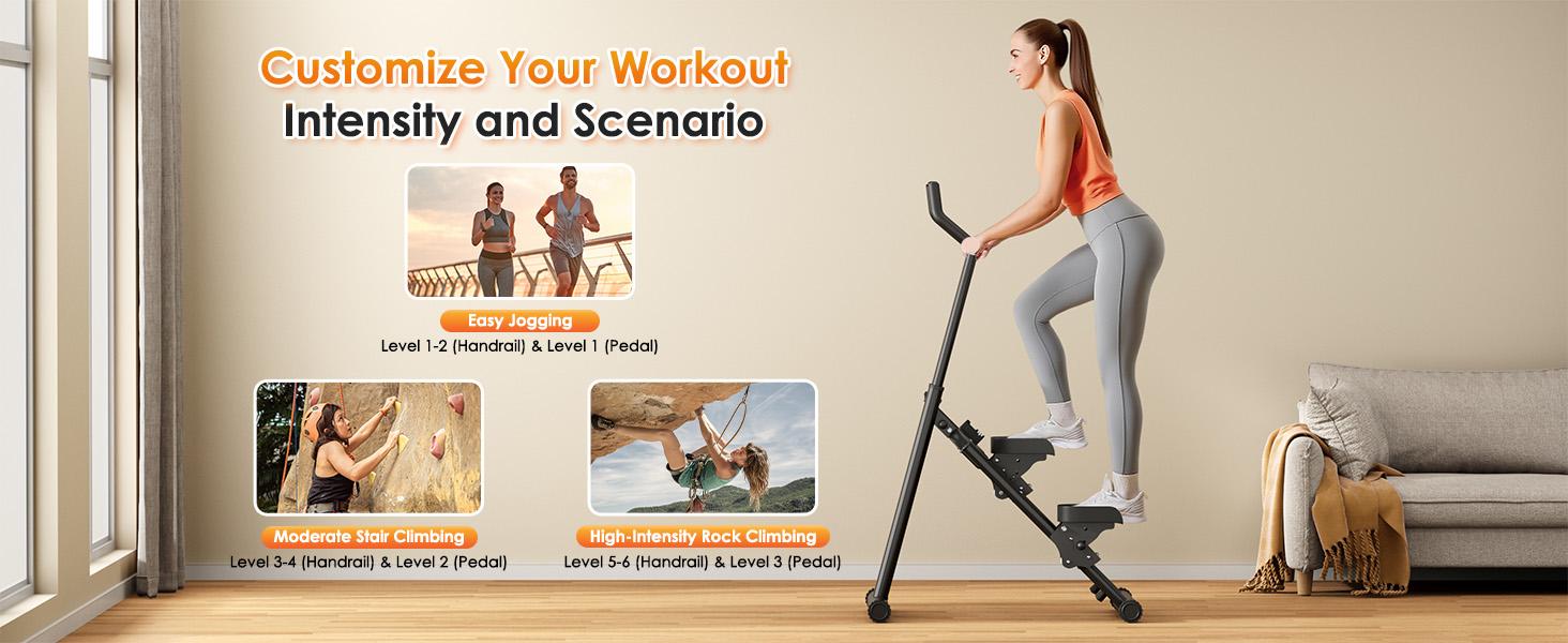 Stair climber,home gym equipment， foldable for easy storage, with 6 - level adjustable handlebars, and a display for time, count, calories and frequency, made of thickened and reinforced steel pipes. gift Multifunctional Workout Station