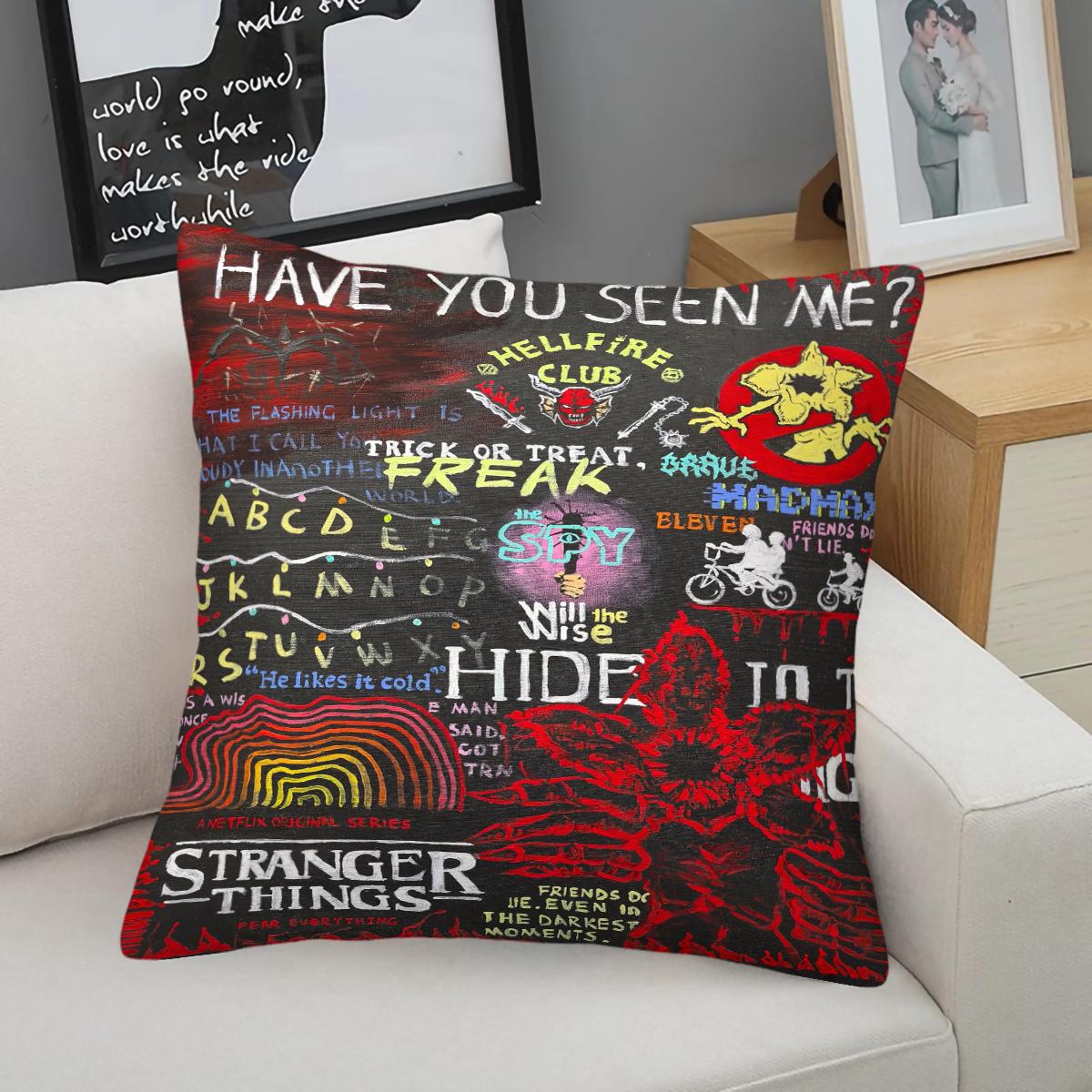 Stranger Things Pattern Throw Pillow, Soft And Comfortable Printed Design, Unique Print, Suitable For Living Room Sofa, Bedroom Headboard Pillow, And Office Nap