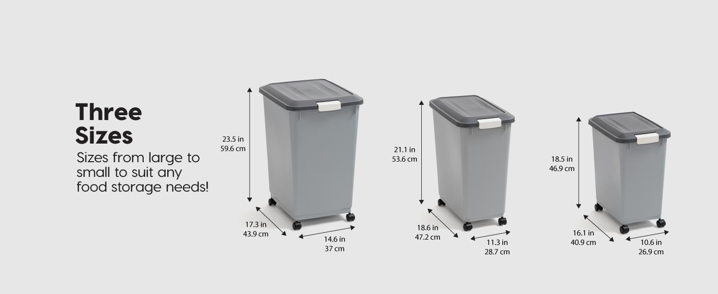 USA Dog Food Storage Container with Wheels, Airtight Lid, 2-Cup Scoop, Up to 40 Pounds Pet Food Storage, Built in Scoop Storage in Lid, Versatile Pet Food Bin, Portable, BPA Free, Gray/Dark Gray