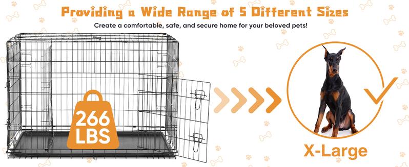 RIMIKING Constructed Durable Double Door Dog Crate,Five Sizes Available, Dual-Door Design, Secure Locking System,  Leak-Proof Pan,Rounded Corners & Clips,Removable Divider Panel,Sturdy Metal Construction,Visualization Feature,