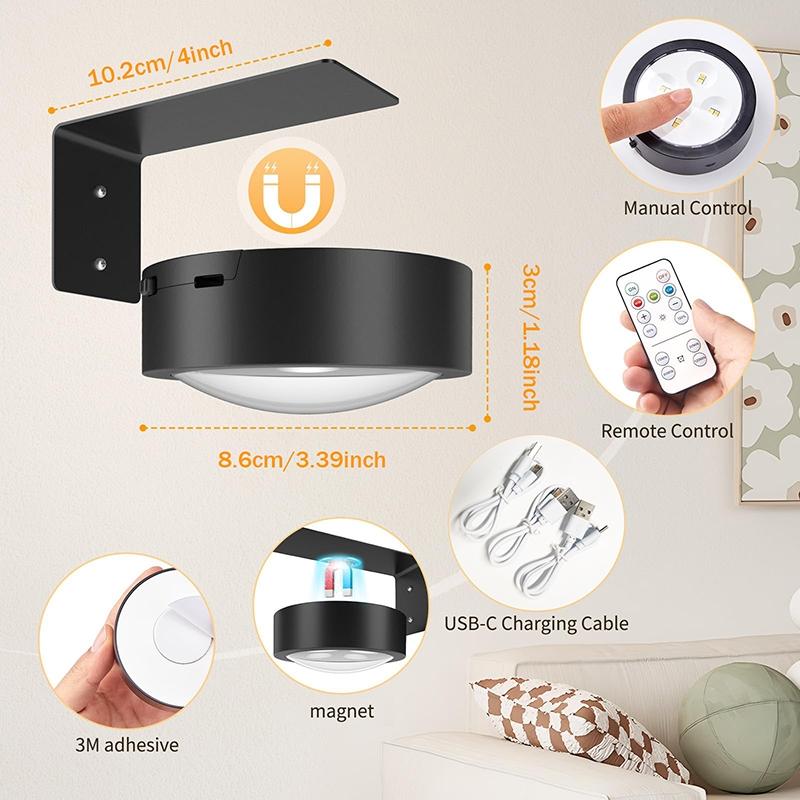 Rechargeable Picture Light, Wireless Magnetic Painting Light with Remote Control, Dimmable LED Cabinet Light, Display Lamp for Wall Gallery Portrait Artwork